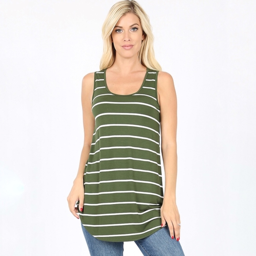 Army Green Striped Tank - Picture 3 of 5